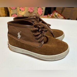 Polo Ralph Lauren Boy laced Up Shoes Size 11 Brown Suede Leather